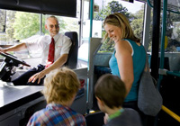 Boarding the city tourist shuttle